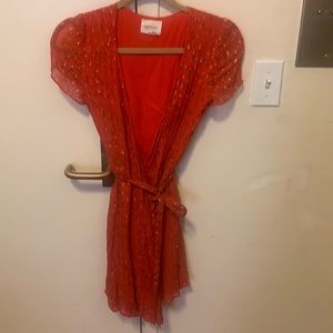 Sezane Silk Red Mini Wrap Dress Size 34